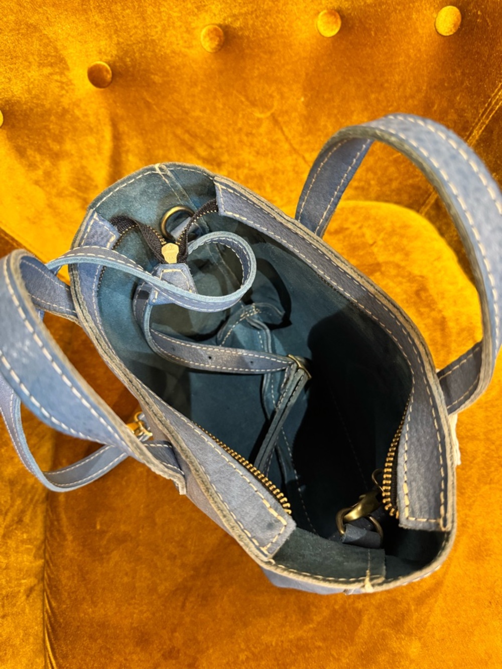 Portland Leather Navy Leather Tote with Top Handles - Picture 3 of 3